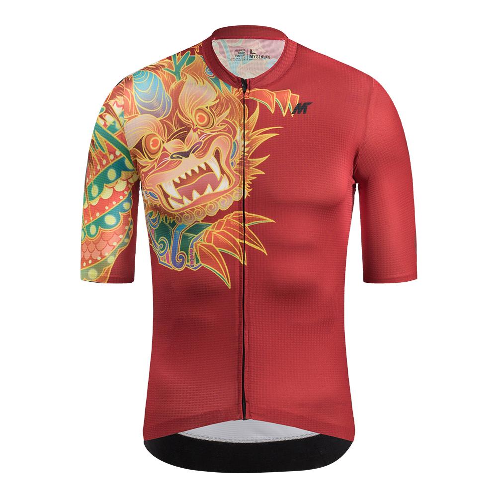 MYSENLAN Asian Art Men's Cycling Jersey (Short Sleeve) - Guardian Lion