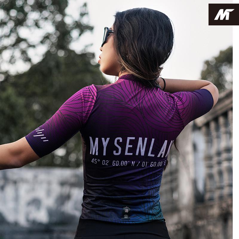 MYSENLAN Asian Art Women's Cycling Jersey (Short Sleeve) - Neon Wave